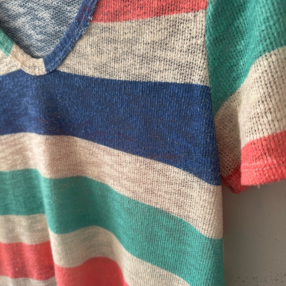 BiBi open knit v neck striped short sleeve top - Picture 8 of 14
